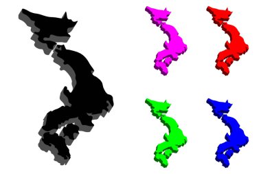 Japonya - siyah, kırmızı, mor, mavi ve yeşil - vektör çizim 3D Haritası