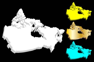 Kanada - beyaz, mavi ve altın - vektör çizim 3D Haritası