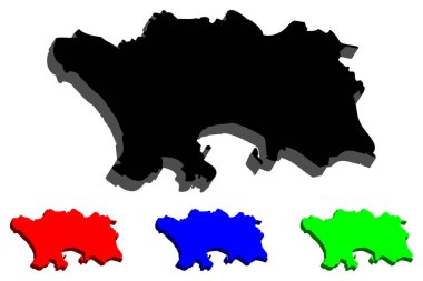Jersey (yetki Jersey) - siyah, kırmızı, mavi ve yeşil - vektör çizim 3D Haritası