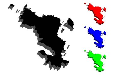 3D Mayotte (Mayotte bölümü) - siyah, kırmızı, mavi ve yeşil - vektör çizim Haritası