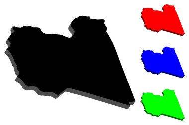 Libya (Libya Devlet) - siyah, kırmızı, mavi ve yeşil - vektör çizim 3D Haritası
