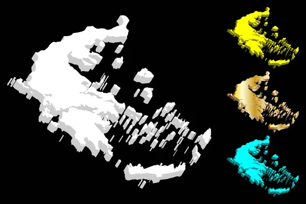 Yunanistan (Yunan Cumhuriyeti, Hellas) - 3D harita beyaz, sarı, mavi ve altın - illüstrasyon vektör