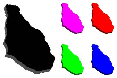 3D Montserrat (İngiliz denizaşırı bölgesi) - siyah, kırmızı, mor, mavi ve yeşil - vektör çizim Haritası