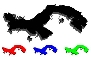 3D harita Panama (Panama Cumhuriyeti) - siyah, kırmızı, mavi ve yeşil - vektör çizim