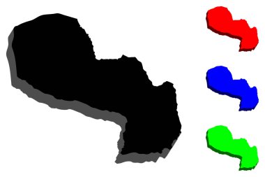 3D harita Paraguay (Paraguay Cumhuriyeti) - siyah, kırmızı, mavi ve yeşil - vektör çizim