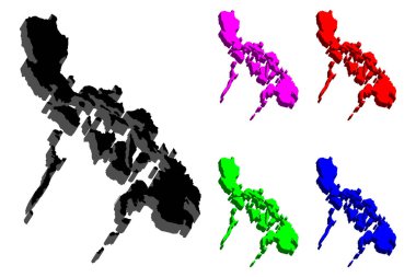 Filipinler (Filipinler Cumhuriyeti) - 3D Haritası-siyah, kırmızı, mor, mavi ve yeşil - vektör çizim
