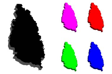 Saint Lucia - siyah, kırmızı, mor, mavi ve yeşil - vektör çizim 3D Haritası