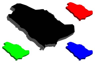 Suudi Arabistan (Suudi Arabistan Krallığı, Ksa) - 3D harita siyah, kırmızı, mavi ve yeşil - vektör çizim