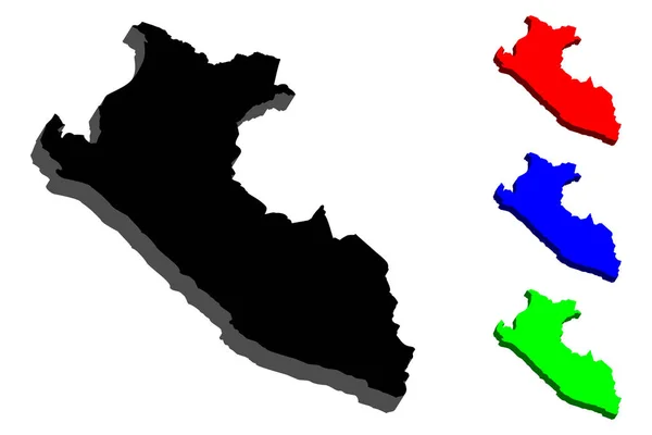 Mappa Del Perù Repubblica Del Perù Nero Rosso Blu Verde — Vettoriale Stock