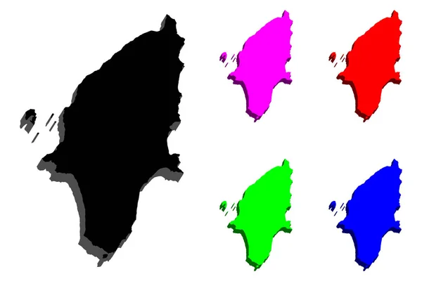 Mappa Rodi Isola Grecia Nero Rosso Viola Blu Verde Illustrazione — Vettoriale Stock
