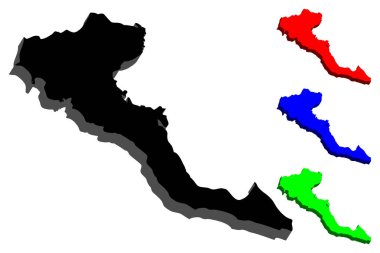 Korfu (Korfu, Yunanistan ada) - 3D harita siyah, kırmızı, mavi ve yeşil - vektör çizim