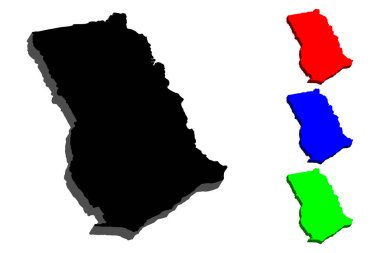 Gana (Gana Cumhuriyeti) - siyah, kırmızı, mavi ve yeşil - vektör çizim 3D Haritası