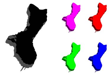 Guam (Guam toprakları) - siyah, kırmızı, mor, mavi ve yeşil - vektör çizim 3D Haritası
