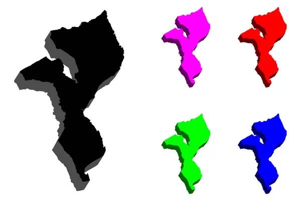 Mapa Moçambique República Moçambique Preto Vermelho Roxo Azul Verde Ilustração — Vetor de Stock