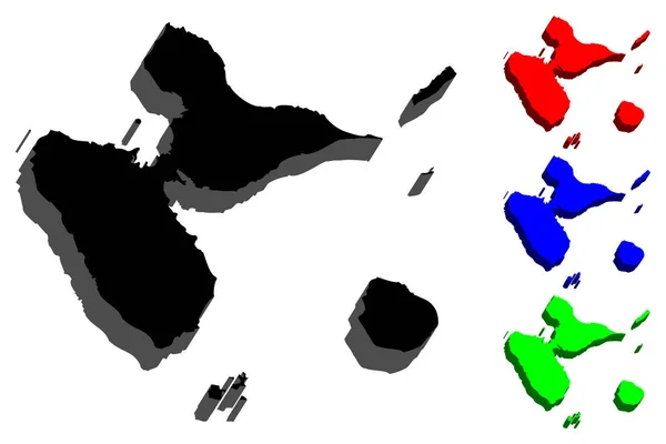 Carte Guadeloupe Île Région Insulaire France Illustration Vectorielle Noir Rouge — Image vectorielle