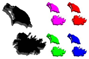 Antigua ve Barbuda (Waladli veya Wadadli, Antigua ve Barbuda) - 3D Haritası-siyah, kırmızı, mor, mavi ve yeşil - vektör çizim