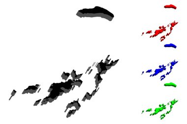 İngiliz Virgin Adaları (İngiliz denizaşırı toprakları, Virgin Adaları adalar) - 3D Haritası-siyah, kırmızı, mavi ve yeşil - vektör çizim