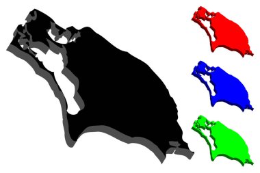 3D Barbuda (Antigua ve Barbuda) - siyah, kırmızı, mavi ve yeşil - vektör çizim Haritası