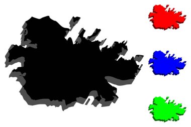 Antigua (Waladli veya Wadadli, Antigua ve Barbuda) - 3D harita siyah, kırmızı, mavi ve yeşil - vektör çizim