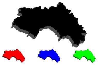 3D Gine (Gine, Gine Conakry Cumhuriyeti) - siyah, kırmızı, mavi ve yeşil - vektör çizim Haritası