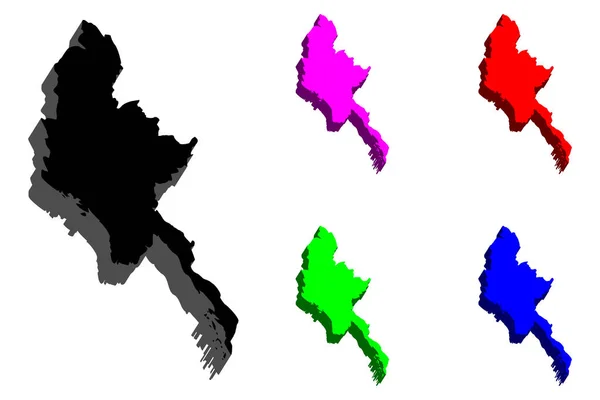 Карта Мьянмы Республика Союз Мьянма Бирма Чёрный Красный Фиолетовый Синий — стоковый вектор
