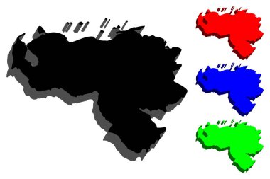 Venezuela (Bolivarcı Cumhuriyeti Venezuela) - siyah, kırmızı, mavi ve yeşil - vektör çizim 3D Haritası
