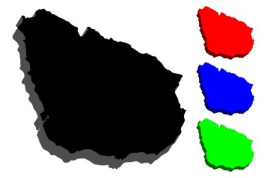 Uruguay (Oriental Uruguay Cumhuriyeti) - siyah, kırmızı, mavi ve yeşil - vektör çizim 3D Haritası