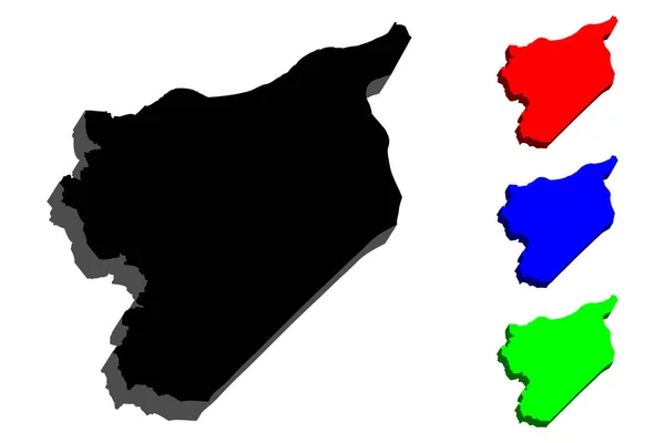 Карта Сирии Сирийская Арабская Республика Чёрный Красный Синий Зелёный Векторная — стоковый вектор