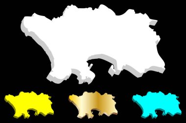 Jersey (yetki Jersey) - beyaz, sarı, mavi ve altın - 3D harita illüstrasyon vektör