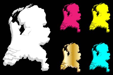 Hollanda (Hollanda) - beyaz, sarı, mor, mavi ve altın - 3D harita illüstrasyon vektör