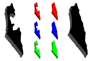 İsrail (İsrail) - siyah, kırmızı, mavi ve yeşil - vektör çizim 3D Haritası