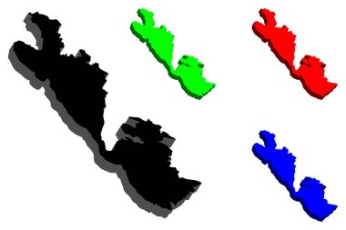 (Yunanistan'ın adalarında, Ithaki veya Ithaka) - Ithaca'nın 3D harita siyah, kırmızı, mavi ve yeşil - vektör çizim