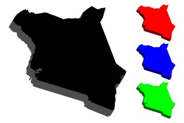 3D Kenya (Kenya Cumhuriyeti) - siyah, kırmızı, mavi ve yeşil - vektör çizim Haritası