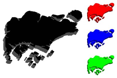 Singapur (Singapur Cumhuriyeti) - siyah, kırmızı, mavi ve yeşil - vektör çizim 3D Haritası