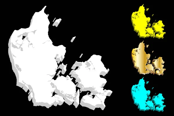 丹麦的地图 丹麦王国 蓝色和金子 矢量例证 — 图库矢量图片