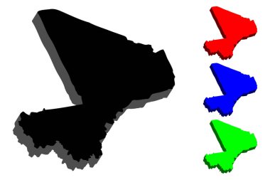 3D Mali (Mali Cumhuriyeti) - siyah, kırmızı, mavi ve yeşil - vektör çizim Haritası
