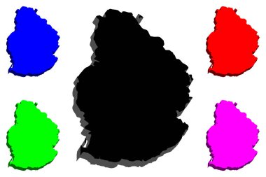 Mauritius (Mauritius Cumhuriyeti) - siyah, kırmızı, mor, mavi ve yeşil - vektör çizim 3D Haritası