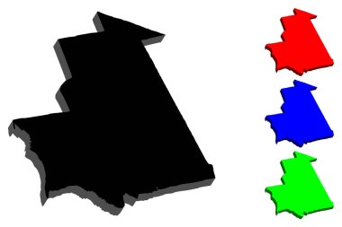 Moritanya (Moritanya İslam Cumhuriyeti) - siyah, kırmızı, mavi ve yeşil - vektör çizim 3D Haritası