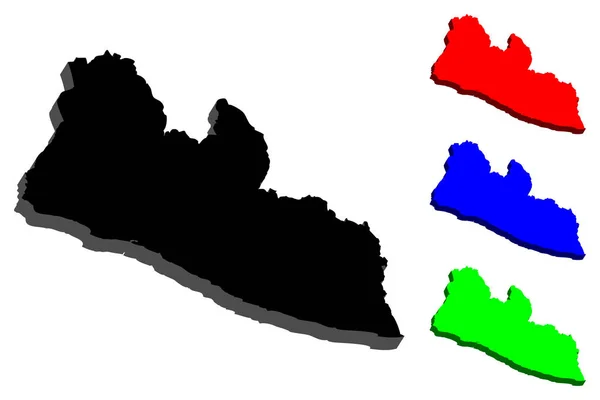 Mapa Liberia República Liberia Negro Rojo Azul Verde Ilustración Vectorial — Vector de stock