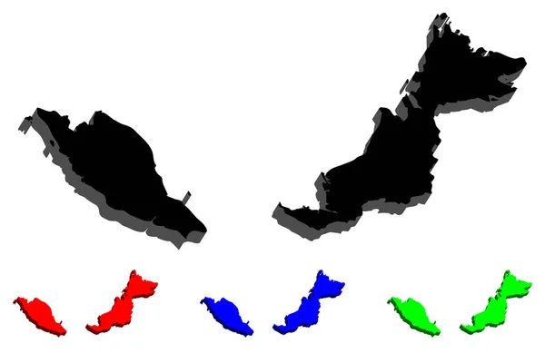 Mapa Malásia Peninsular Malásia Malásia Bornéu Preto Vermelho Azul Verde — Vetor de Stock