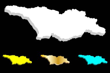 Gürcistan (ülke) - beyaz, sarı, mavi ve altın - 3D harita illüstrasyon vektör