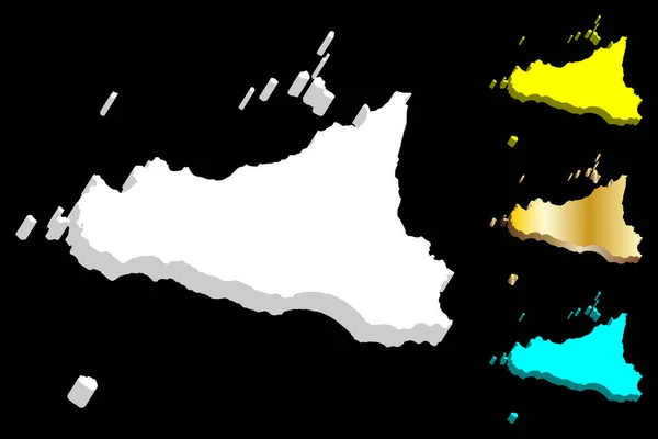 Carte Sicile Île Italie Blanc Jaune Bleu Illustration Vectorielle — Image vectorielle