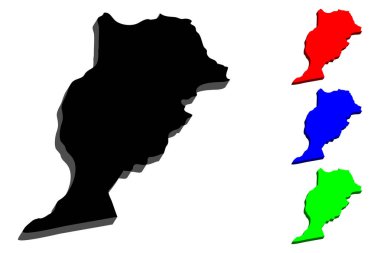 Fas (Fas Krallığı) - siyah, kırmızı, mavi ve yeşil - vektör çizim 3D Haritası