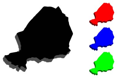 Nijer (Nijer Cumhuriyeti) - 3D harita siyah, kırmızı, mavi ve yeşil - vektör çizim