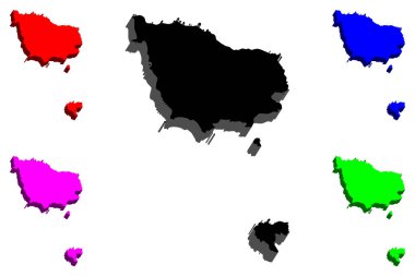 3D Norfolk Adası Haritası (bölge of Norfolk Island) - siyah, kırmızı, mor, mavi ve yeşil - vektör çizim