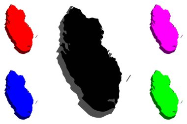 Katar (Katar Devleti) - siyah, kırmızı, mor, mavi ve yeşil - vektör çizim 3D Haritası