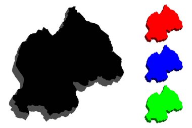 Ruanda (Ruanda Cumhuriyeti) - siyah, kırmızı, mavi ve yeşil - vektör çizim 3D Haritası