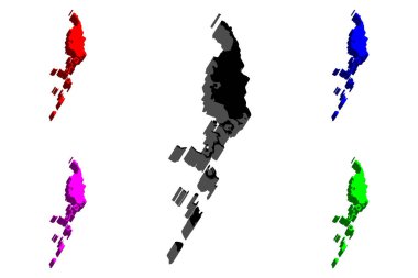 Palau (Belau, Palaos, Pelew, Palau Cumhuriyeti) - 3D harita siyah, kırmızı, mor, mavi ve yeşil - vektör çizim