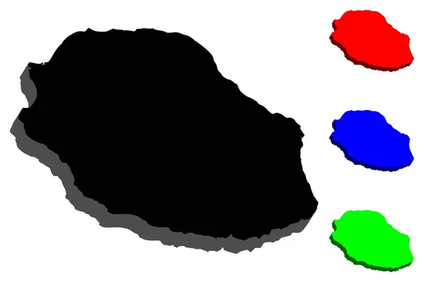Karte Von Réunion Réunion Insel Und Region Frankreich Schwarz Rot — Stockvektor