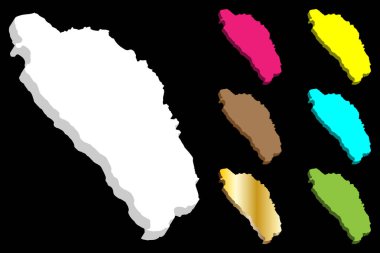 Dominika (Commonwealth Dominika) - beyaz, sarı, mavi, mor, kahverengi, yeşil ve altın - 3D harita illüstrasyon vektör